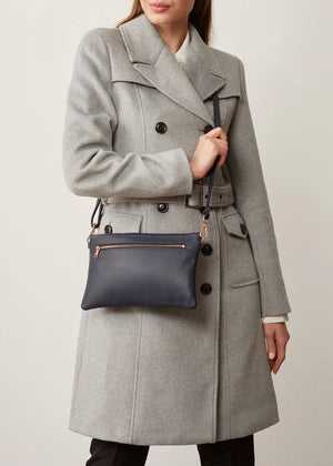 CHARLIE MIDDLETON Navy Nappa Dual Zip Crossbody - Gold HANDBAG - Zabecca Living