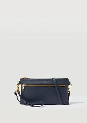 CHARLIE MIDDLETON Navy Nappa Mini Dual Zip Crossbody - Gold HANDBAG - Zabecca Living