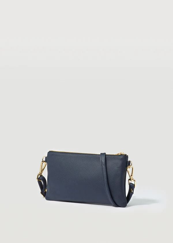 CHARLIE MIDDLETON Navy Nappa Mini Dual Zip Crossbody - Gold HANDBAG - Zabecca Living