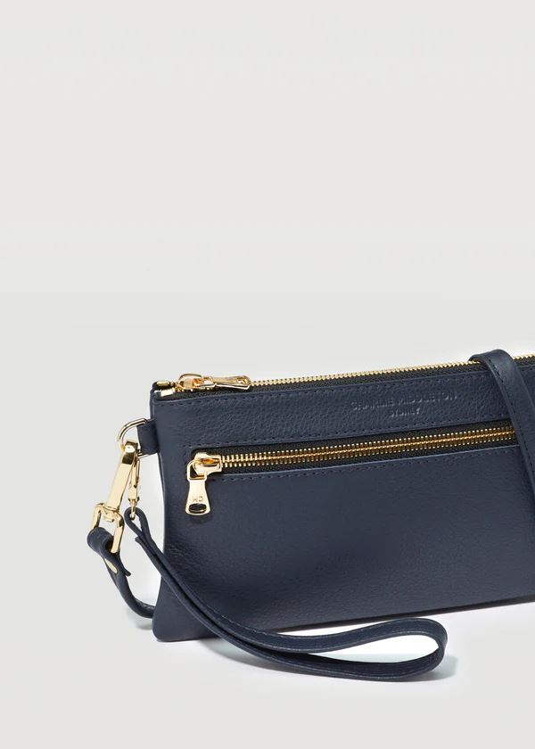 CHARLIE MIDDLETON Navy Nappa Mini Dual Zip Crossbody - Gold HANDBAG - Zabecca Living