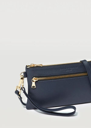 CHARLIE MIDDLETON Navy Nappa Mini Dual Zip Crossbody - Gold HANDBAG - Zabecca Living