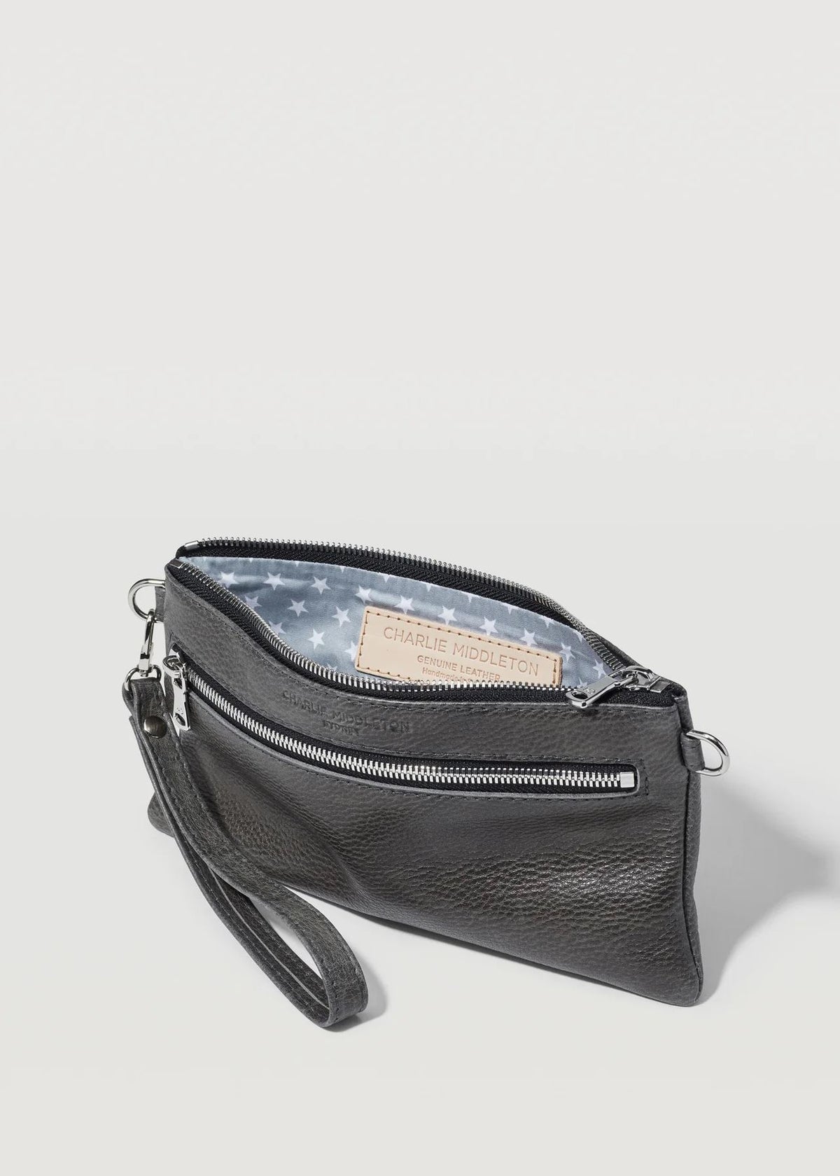 CHARLIE MIDDLETON Slate Mini Dual Zip Crossbody - Silver HANDBAG - Zabecca Living