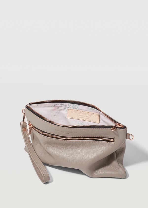 CHARLIE MIDDLETON Taupe Dual Zip Crossbody - Rose HANDBAG - Zabecca Living