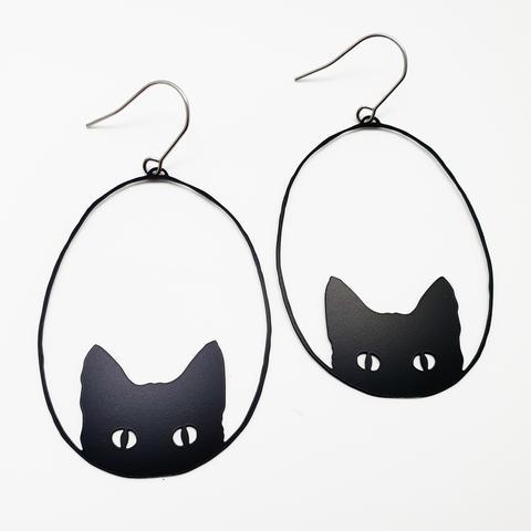 DENZ Black Cat Dangles - Black Earrings - Zabecca Living
