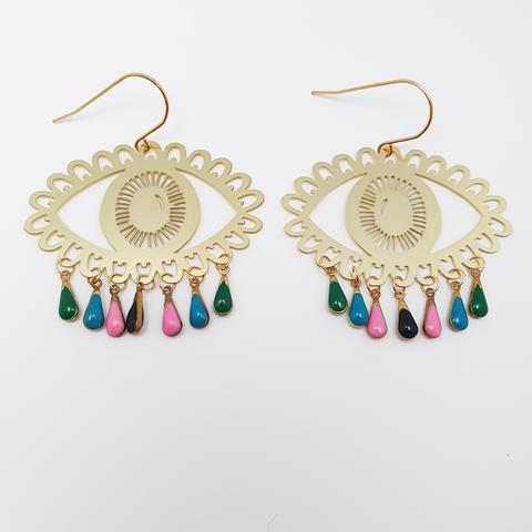 DENZ Eye Dangles - Gold Earrings - Zabecca Living