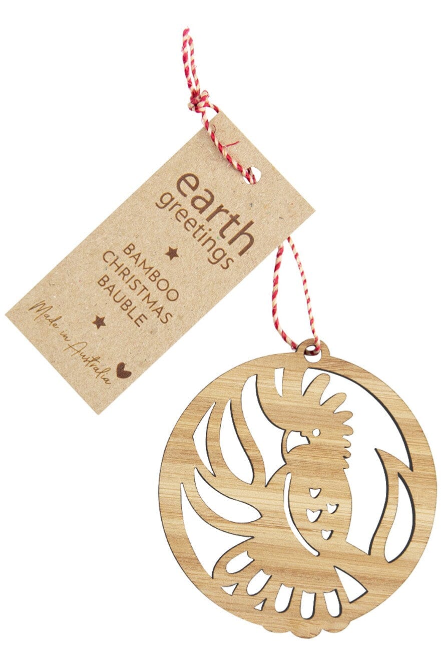 EARTH GREETINGS Bamboo Bauble - Black Cockatoo FESTIVE DECORATIONS - Zabecca Living