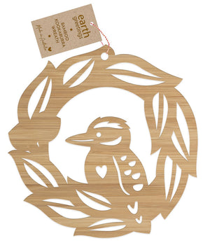 EARTH GREETINGS Bamboo Christmas Wreath - Kookaburra FESTIVE DECORATIONS - Zabecca Living