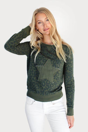 EST 1971 Full Leopard Frayed Star Windy - Khaki SWEATER - Zabecca Living