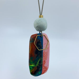 FARBE DESIGN Series 1 Resin Cluster Geometric Clay Bead Necklace - Pink/Green Necklace - Zabecca Living