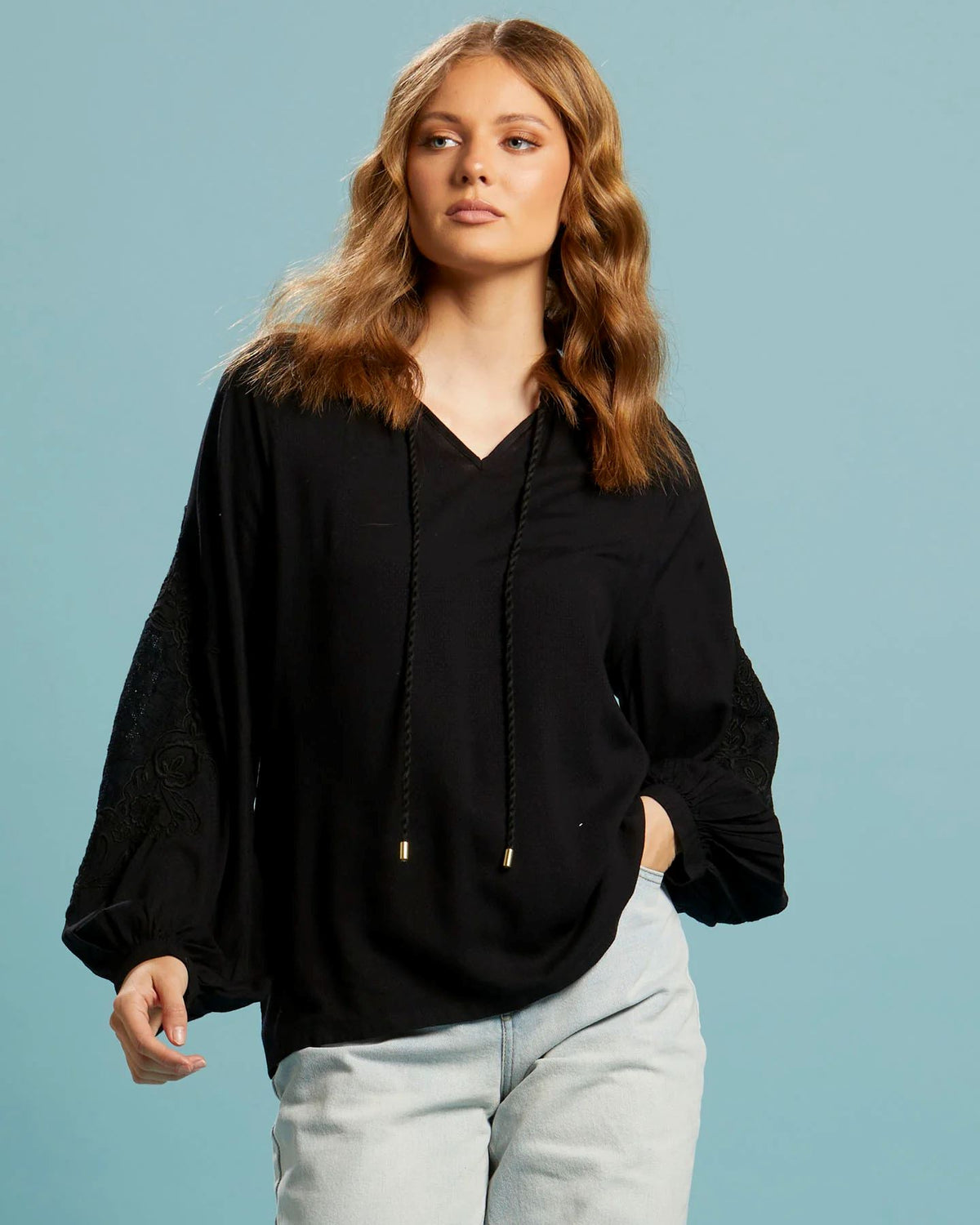 FATE & BECKER Unholy Embroidered Sleeve Top - Black Shirts & Blouses - Zabecca Living