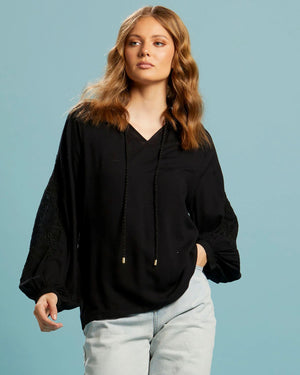 FATE & BECKER Unholy Embroidered Sleeve Top - Black Shirts & Blouses - Zabecca Living