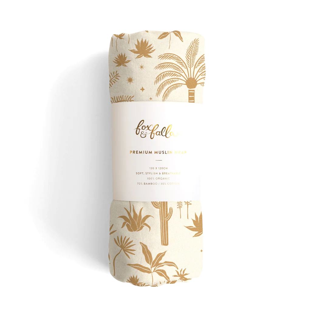 FOX & FALLOW Desert Palms Organic Muslin Wrap Swaddle BABY (0-12 Mths) - Zabecca Living