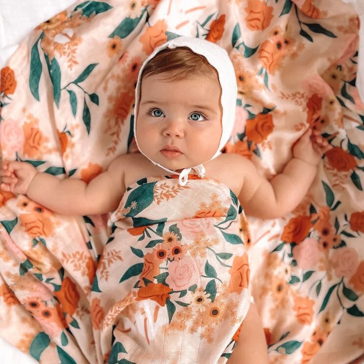 FOX & FALLOW Rose Garden Organic Muslin Wrap Swaddle BABY (0-12 Mths) - Zabecca Living