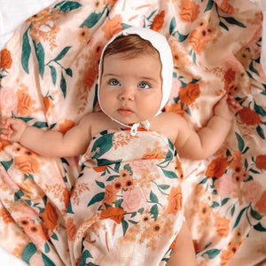 FOX & FALLOW Rose Garden Organic Muslin Wrap Swaddle BABY (0-12 Mths) - Zabecca Living