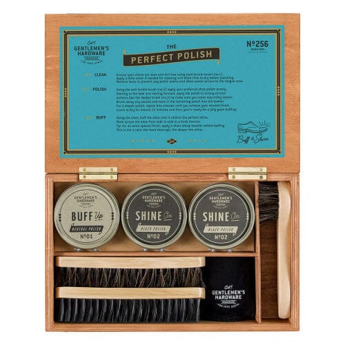 GENTLEMEN'S HARDWARE Cigar Box Shoe Shine Kit Mens Grooming - Zabecca Living