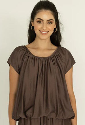 HUMIDITY LIFESTYLE Ebonee Blouse - Mocha Shirts & Blouses - Zabecca Living