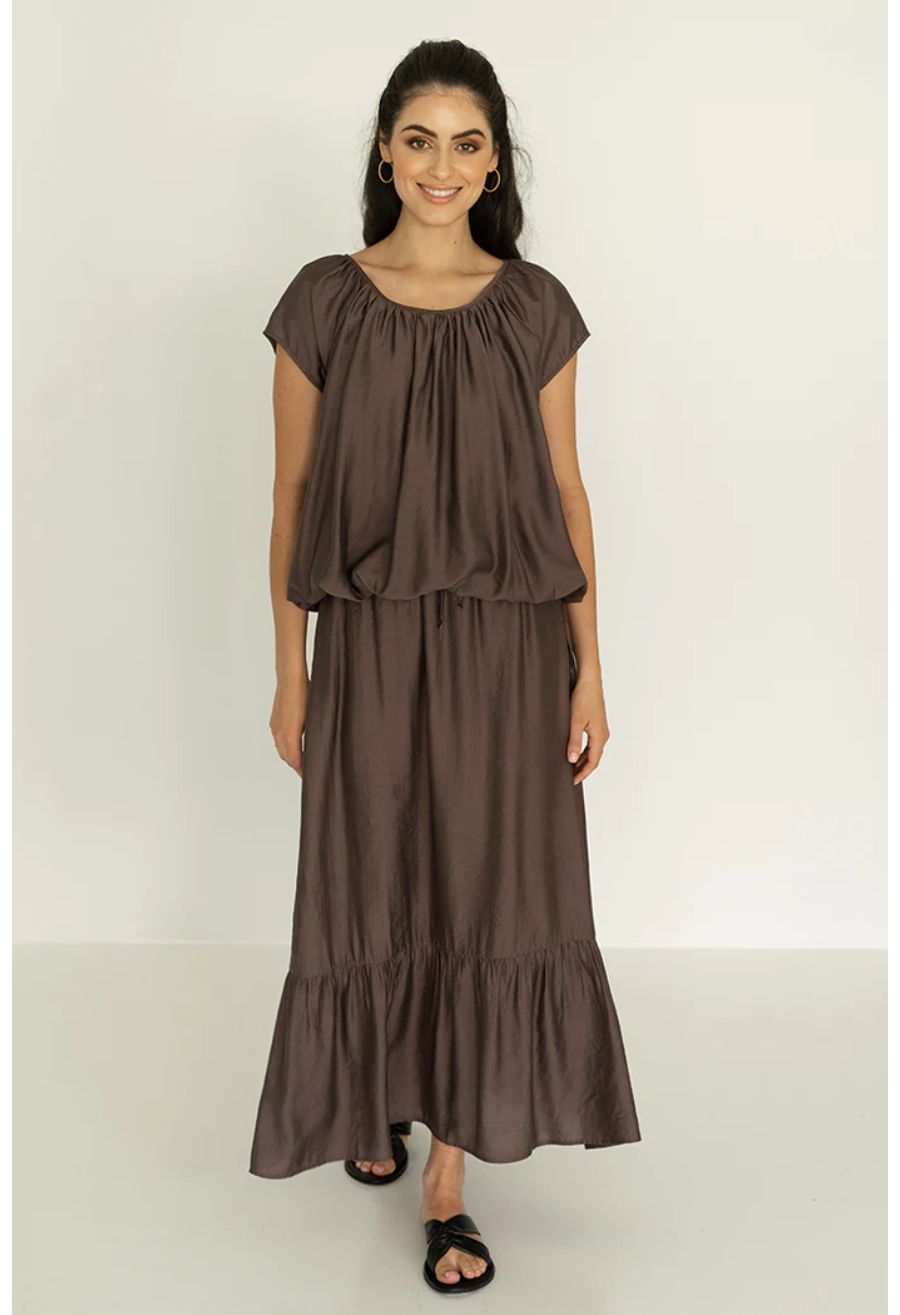HUMIDITY LIFESTYLE Ebonee Blouse - Mocha Shirts & Blouses - Zabecca Living