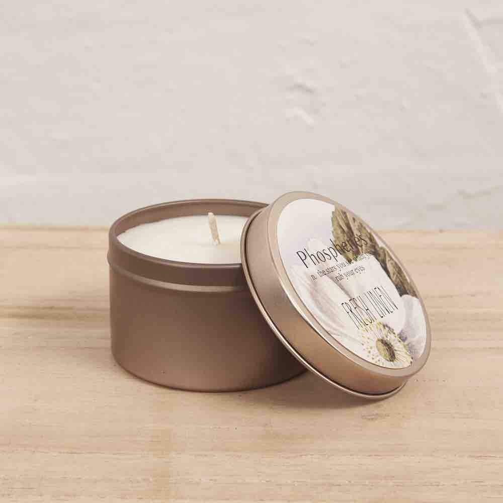 INARTISAN Hand Poured Soy Candle Brass Travel Tin - Fresh Linen CANDLE - Zabecca Living