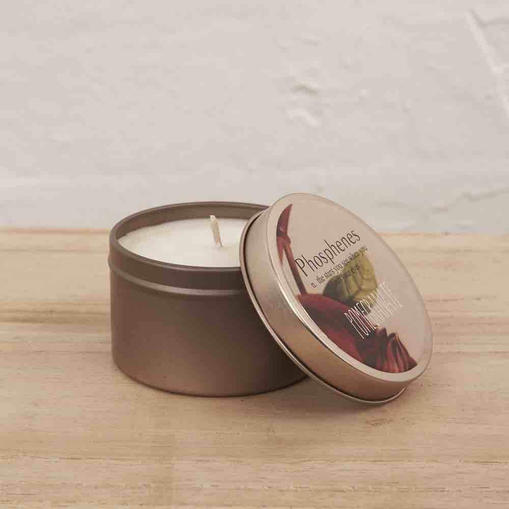 INARTISAN Hand Poured Soy Candle Brass Travel Tin - Pomegranate CANDLE - Zabecca Living