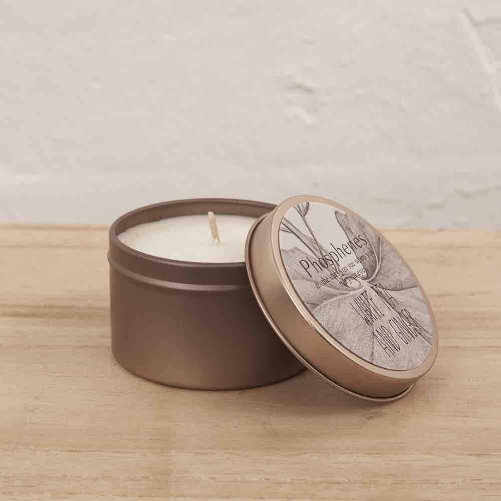INARTISAN Hand Poured Soy Candle Brass Travel Tin - White Tea & Ginger CANDLE - Zabecca Living