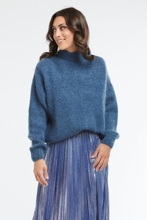 ITALIAN STAR Audrey Turtle Knit - Steel Blue Jumpers + Knitwear - Zabecca Living