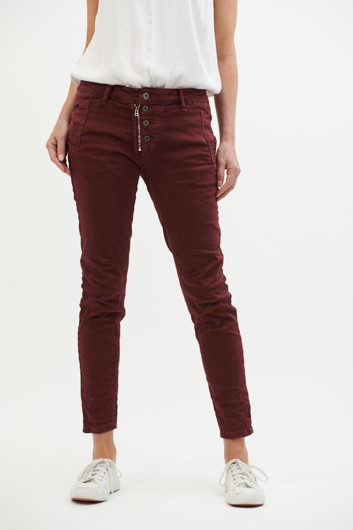 ITALIAN STAR Button Jeans - Burgundy Jeans - Zabecca Living