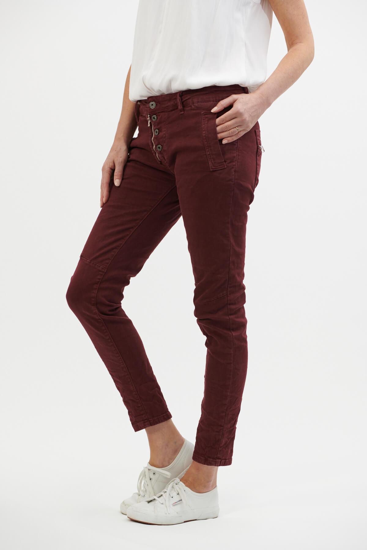 ITALIAN STAR Button Jeans - Burgundy Jeans - Zabecca Living