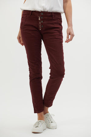 ITALIAN STAR Button Jeans - Burgundy Jeans - Zabecca Living