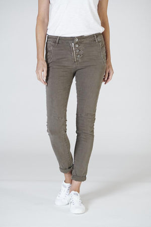 ITALIAN STAR Button Jeans - Chocolate JEANS - Zabecca Living