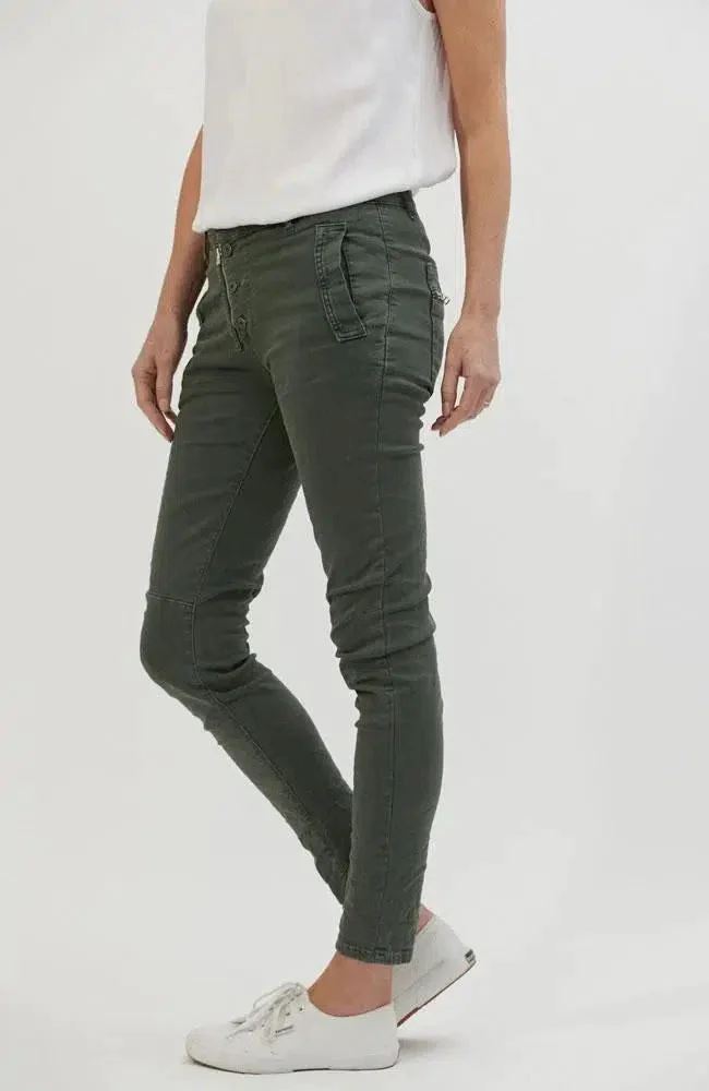 ITALIAN STAR Button Jeans - Khaki JEANS - Zabecca Living