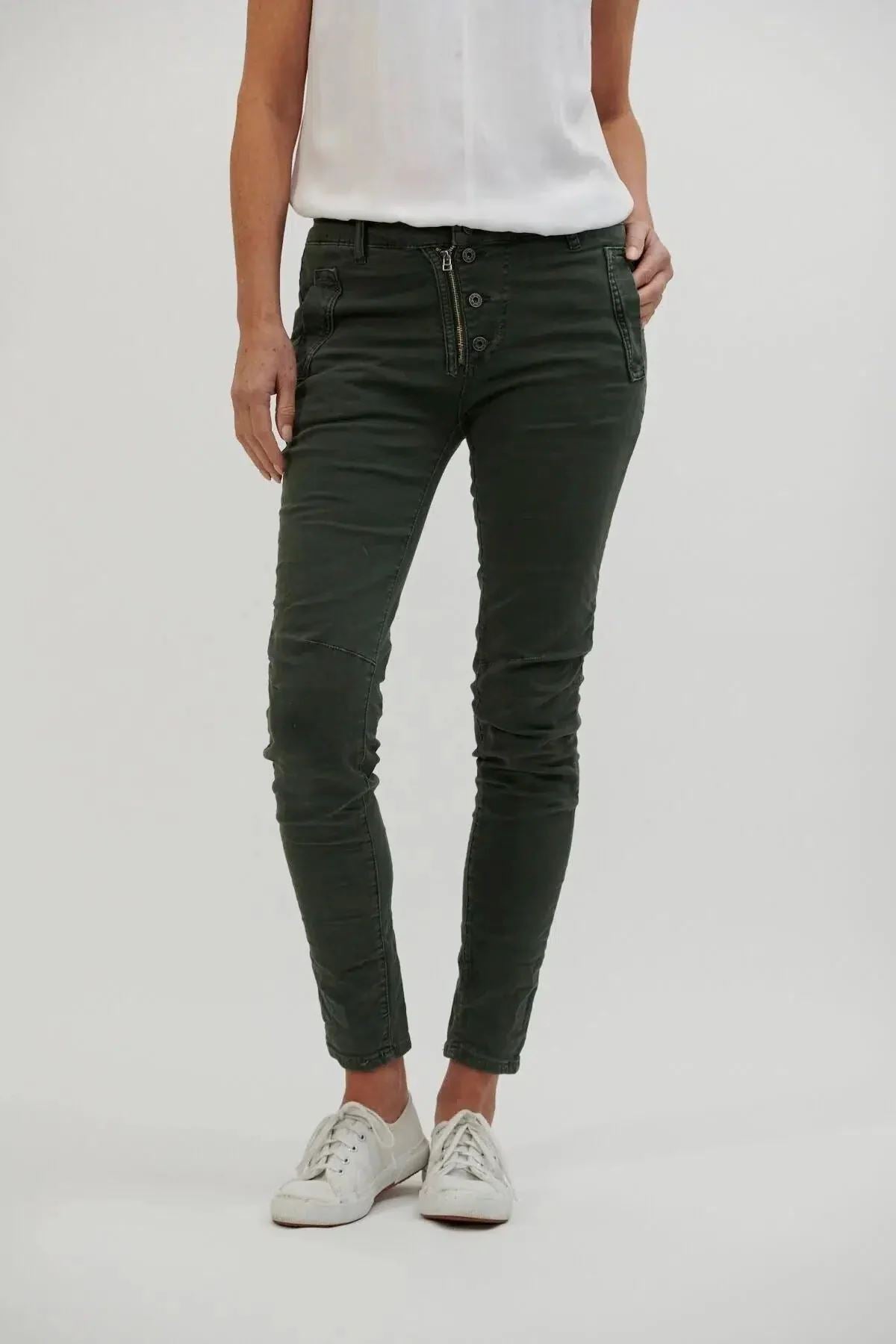 ITALIAN STAR Button Jeans - Khaki JEANS - Zabecca Living