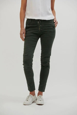 ITALIAN STAR Button Jeans - Khaki JEANS - Zabecca Living