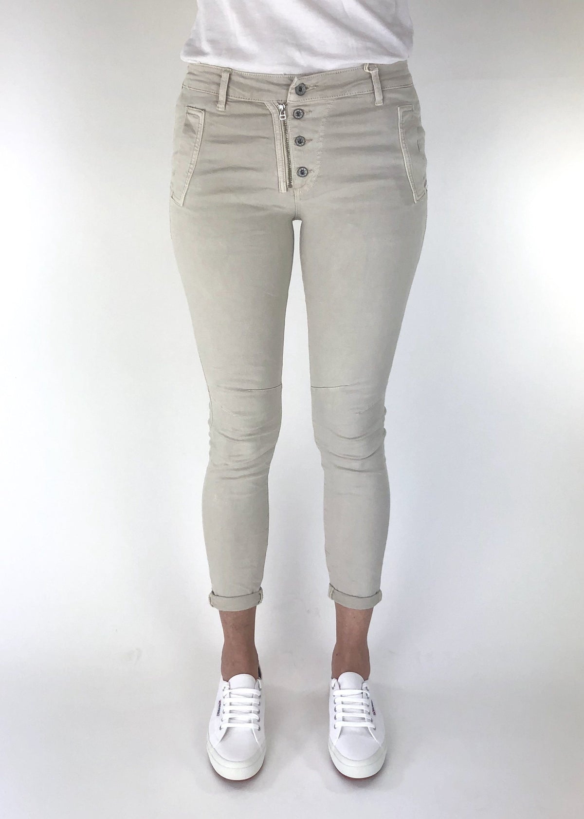 ITALIAN STAR Button Jeans - Light Taupe JEANS - Zabecca Living