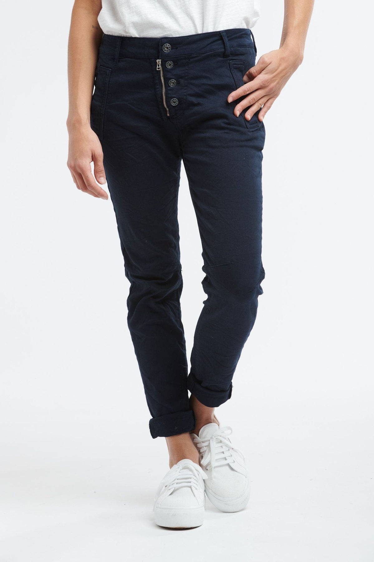 ITALIAN STAR Button Jeans - Navy JEANS - Zabecca Living