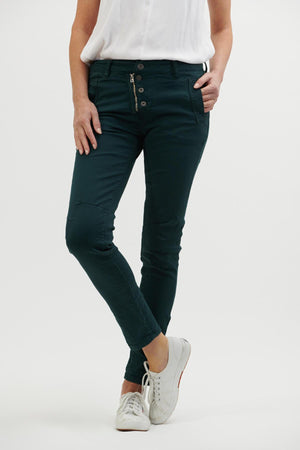 ITALIAN STAR Button Jeans - Pine Green Jeans - Zabecca Living