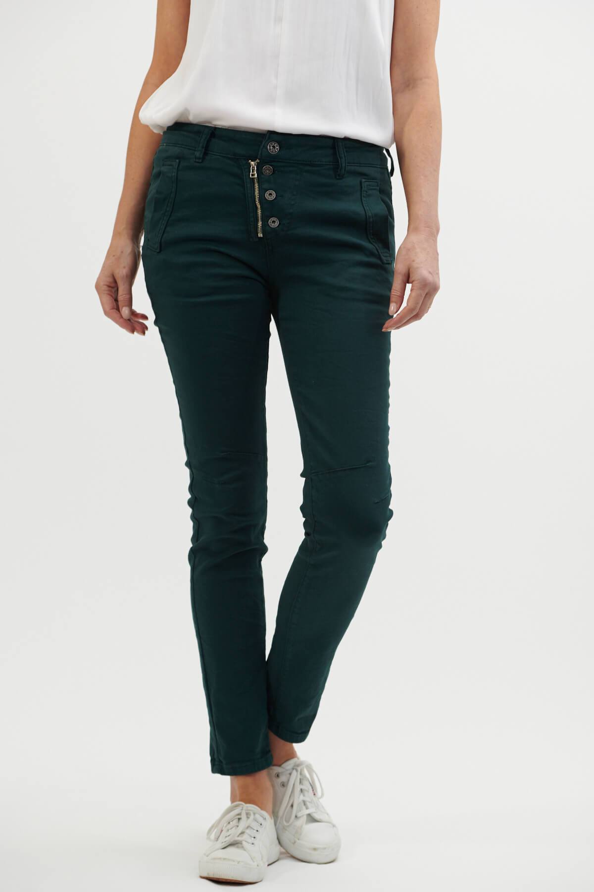 ITALIAN STAR Button Jeans - Pine Green Jeans - Zabecca Living