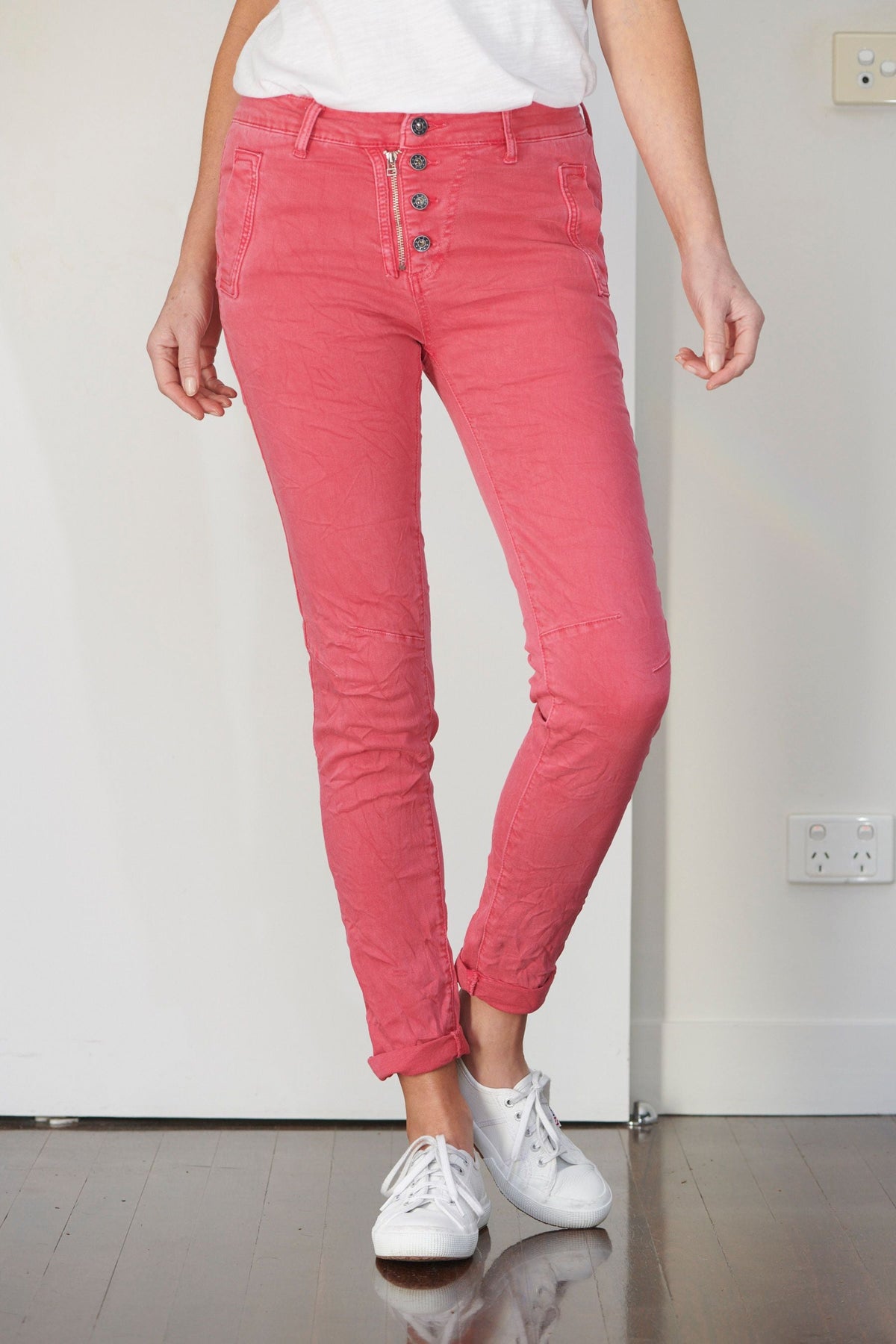 ITALIAN STAR Button Jeans - Raspberry JEANS - Zabecca Living