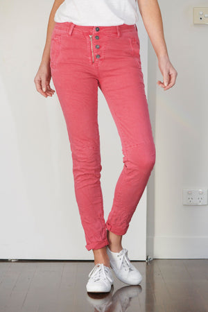 ITALIAN STAR Button Jeans - Raspberry JEANS - Zabecca Living