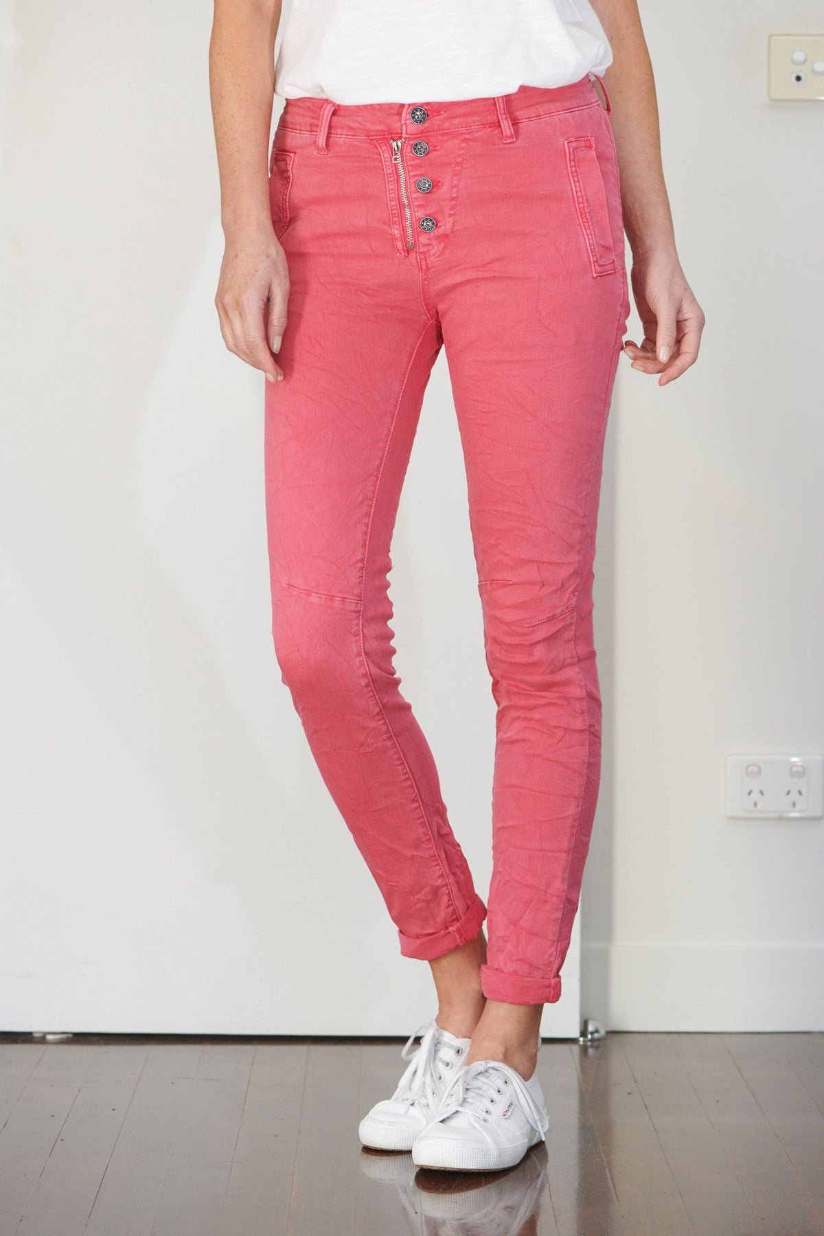ITALIAN STAR Button Jeans - Raspberry JEANS - Zabecca Living