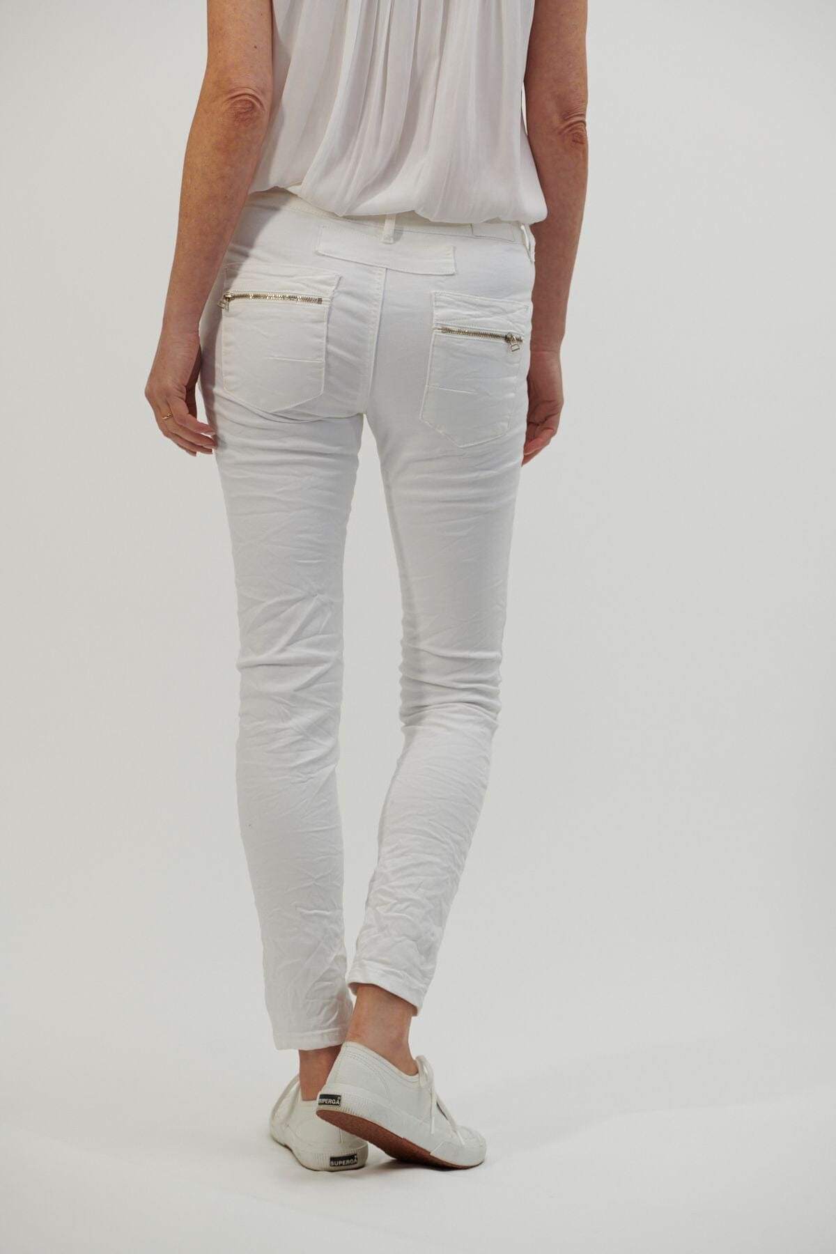 ITALIAN STAR Button Jeans - White JEANS - Zabecca Living