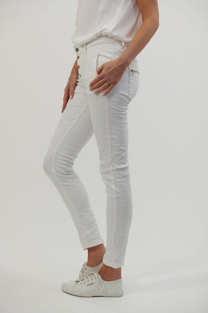 ITALIAN STAR Button Jeans - White JEANS - Zabecca Living