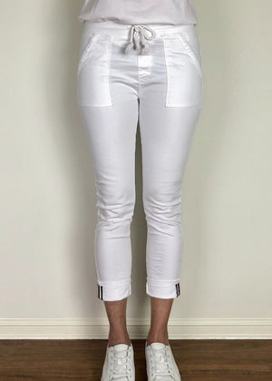 ITALIAN STAR Classic Polo Drill Jogger - White JEANS - Zabecca Living