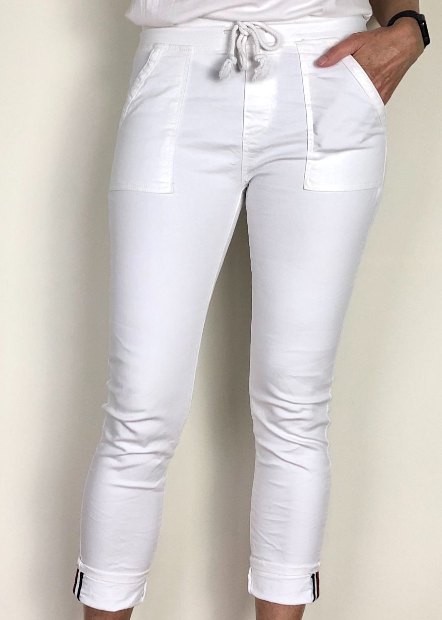 ITALIAN STAR Classic Polo Drill Jogger - White JEANS - Zabecca Living
