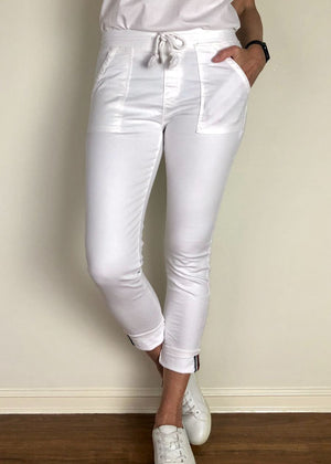 ITALIAN STAR Classic Polo Drill Jogger - White JEANS - Zabecca Living