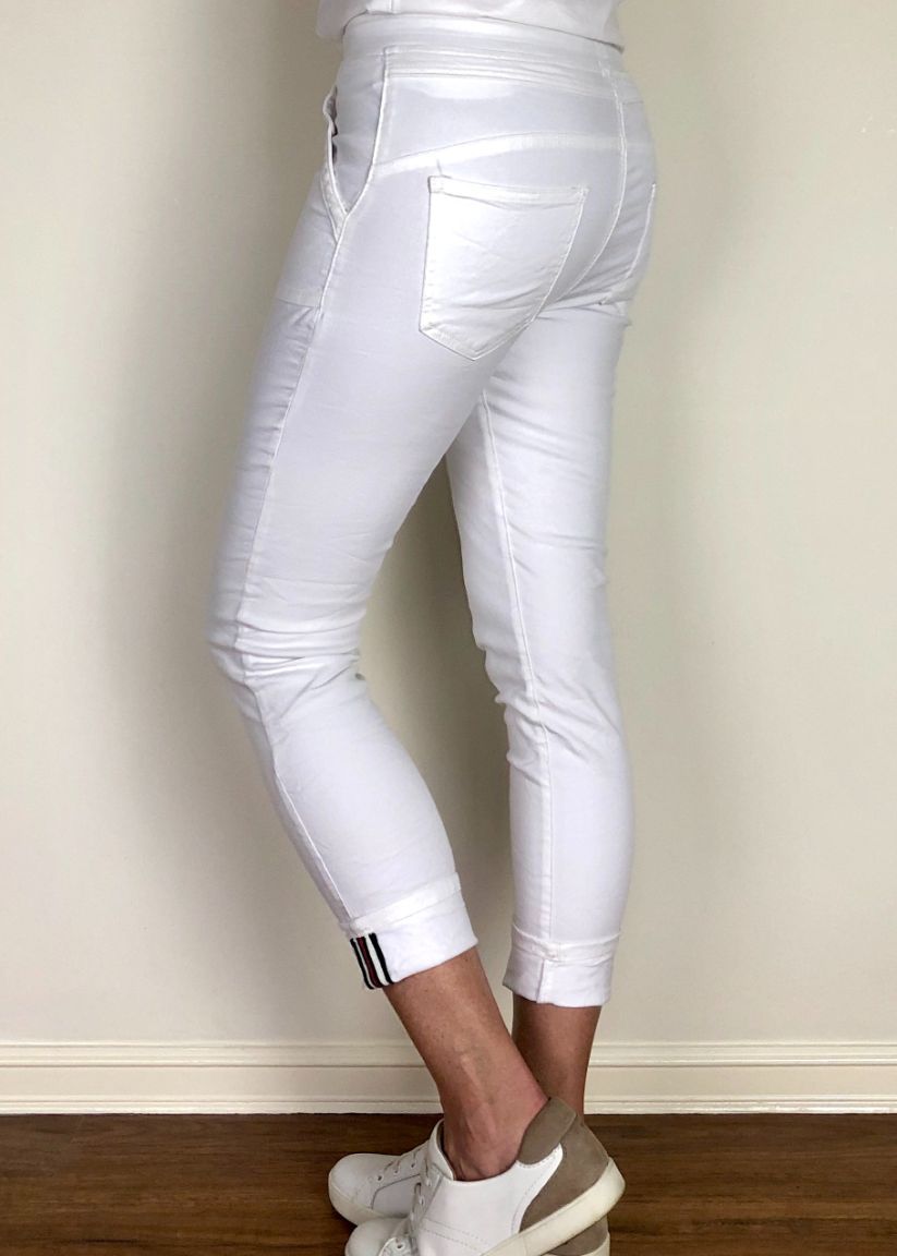 ITALIAN STAR Classic Polo Drill Jogger - White JEANS - Zabecca Living