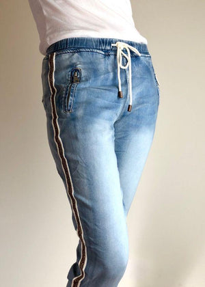 ITALIAN STAR Denim Jogger with Gold Trim JEANS - Zabecca Living