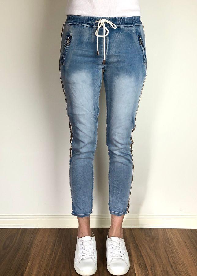 ITALIAN STAR Denim Jogger with Gold Trim JEANS - Zabecca Living