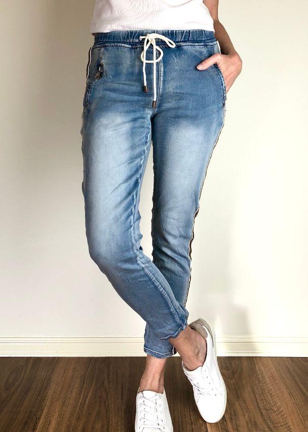 ITALIAN STAR Denim Jogger with Gold Trim JEANS - Zabecca Living