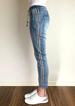 ITALIAN STAR Denim Jogger with Gold Trim JEANS - Zabecca Living