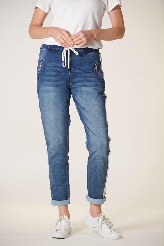 ITALIAN STAR Denim Jogger with Silver Trim - Dark Wash JEANS - Zabecca Living